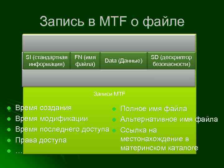 Запись в MTF о файле SI (стандартная информация) FN (имя файла) Data (Данные) SD