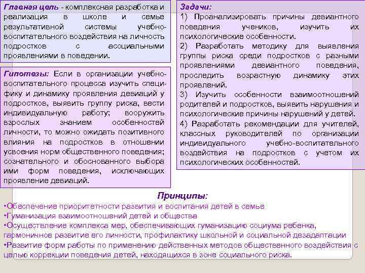 Главная цель - комплексная разработка и реализация в школе и семье результативной системы учебновоспитательного