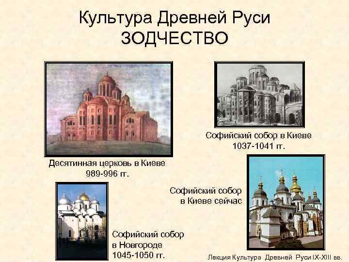 Культура Древней Руси ЗОДЧЕСТВО Софийский собор в Киеве 1037 -1041 гг. Десятинная церковь в