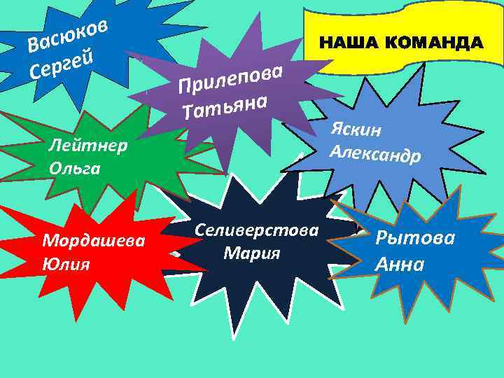 ков Васю ргей Се НАША КОМАНДА лепова При тьяна Та Лейтнер Ольга Мордашева Юлия