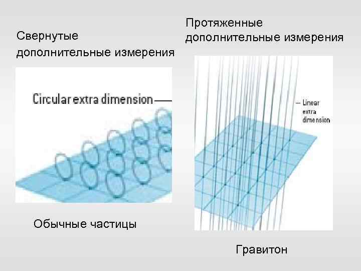 Свернутые дополнительные измерения Протяженные дополнительные измерения Обычные частицы Гравитон 
