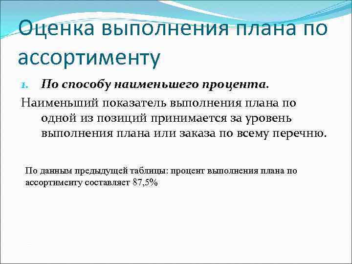 Способы оценки выполнения плана по ассортименту