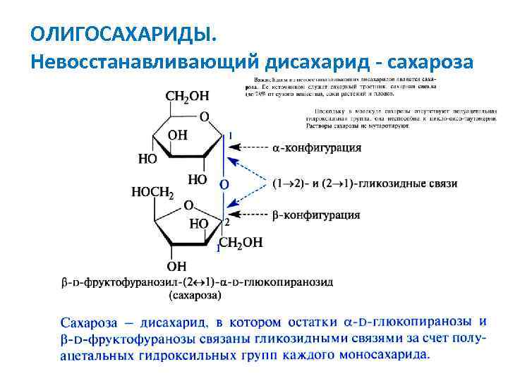 ОЛИГОСАХАРИДЫ. Невосстанавливающий дисахарид - сахароза 