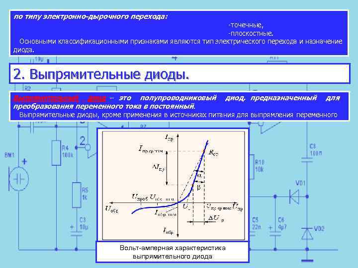 по типу электронно дырочного перехода: точечные, плоскостные. Основными классификационными признаками являются тип электрического перехода