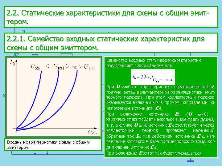 2. 2. Статические характеристики для схемы с общим эмит тером. 2. 2. 1. Семейство