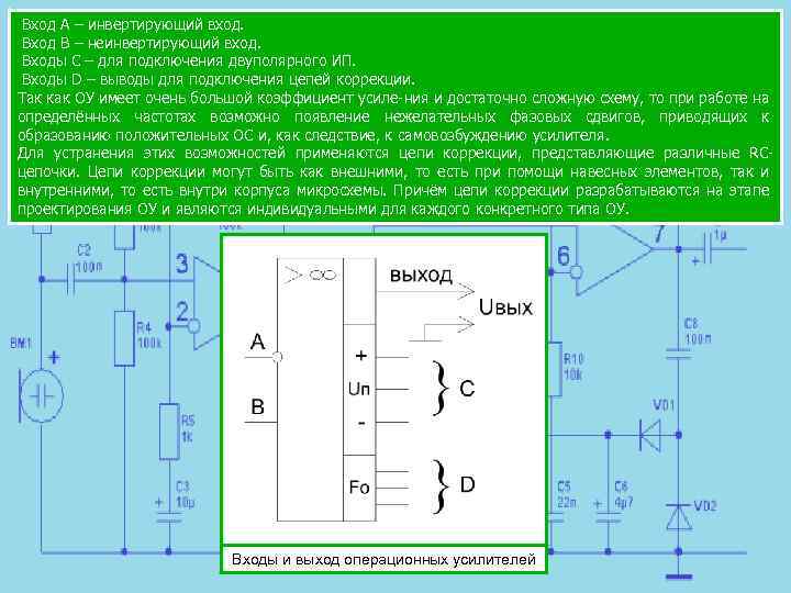  Вход A – инвертирующий вход. Вход B – неинвертирующий вход. Входы C –