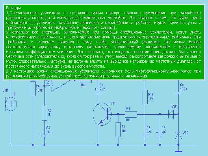 Выводы: 1. Операционные усилители в настоящее время находят широкое применение при разработке различных аналоговых