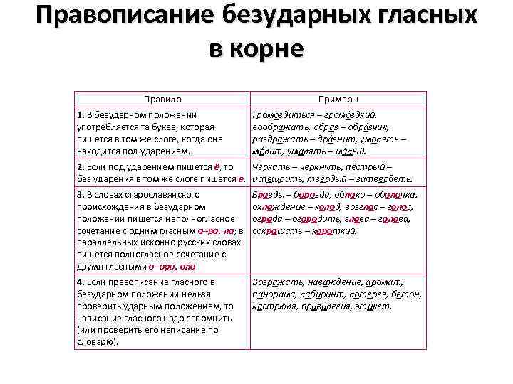 Правописание гласных в корне правило