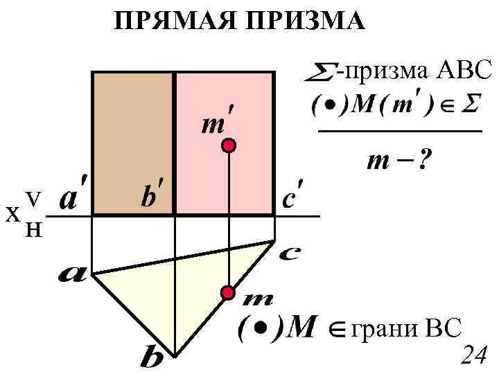 ПРЯМАЯ ПРИЗМА -призма ABC v xн грани ВС 24 