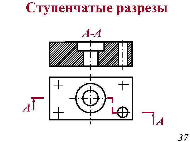 Ступенчатый разрез на чертеже. Ступенчатый разрез на чертеже опора. Ступенчатое сечение на чертеже. Ступенчатый фронтальный разрез.