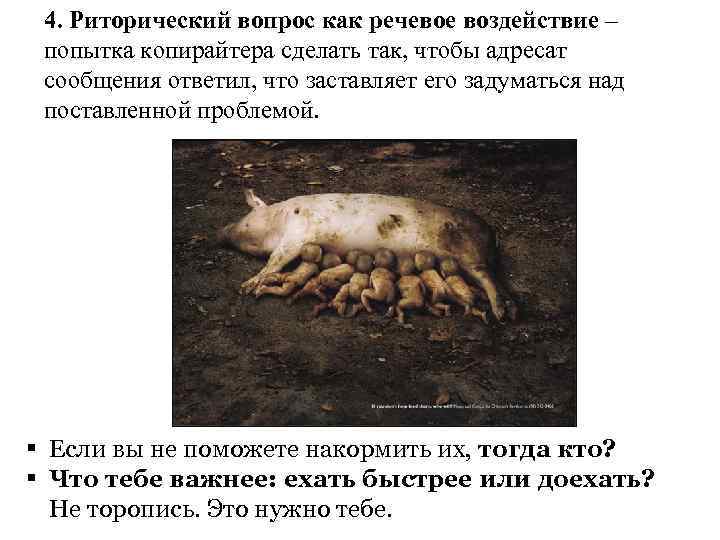 4. Риторический вопрос как речевое воздействие – попытка копирайтера сделать так, чтобы адресат сообщения