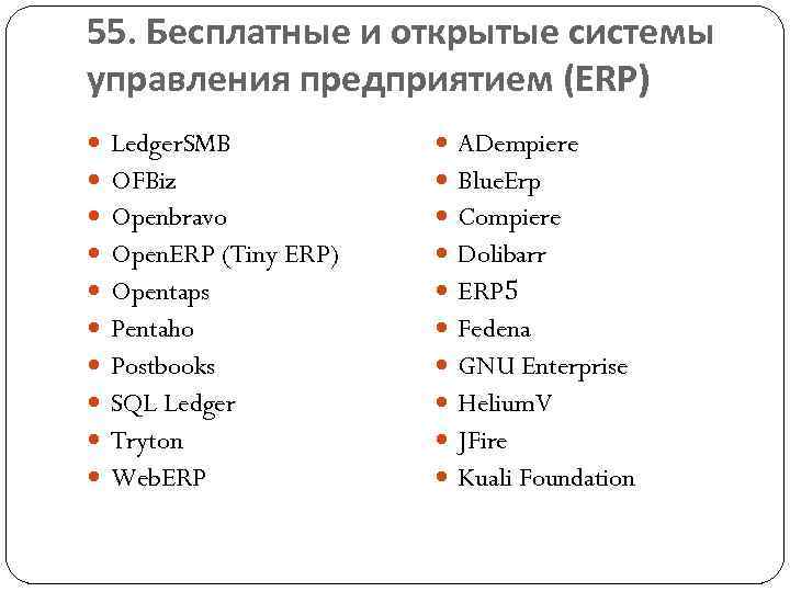 55. Бесплатные и открытые системы управления предприятием (ERP) Ledger. SMB OFBiz Openbravo Open. ERP