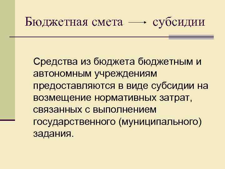 Бюджетная смета субсидии Средства из бюджета бюджетным и автономным учреждениям предоставляются в виде субсидии