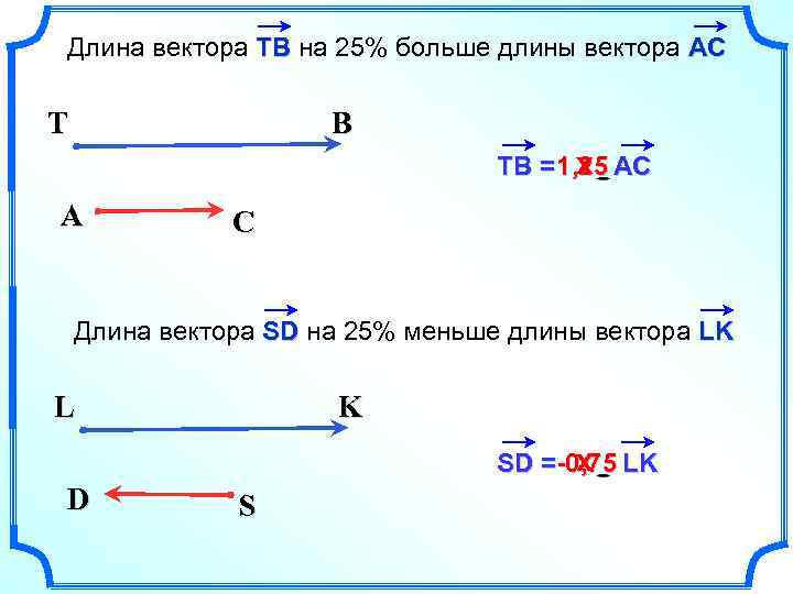 Длина вектора TB на 25% больше длины вектора АС T B х ТВ =