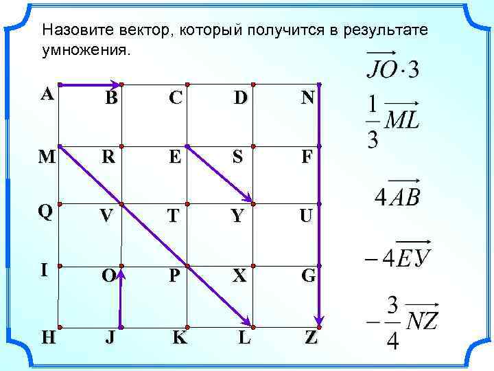 Назовите вектор, который получится в результате умножения. A B C D N M R