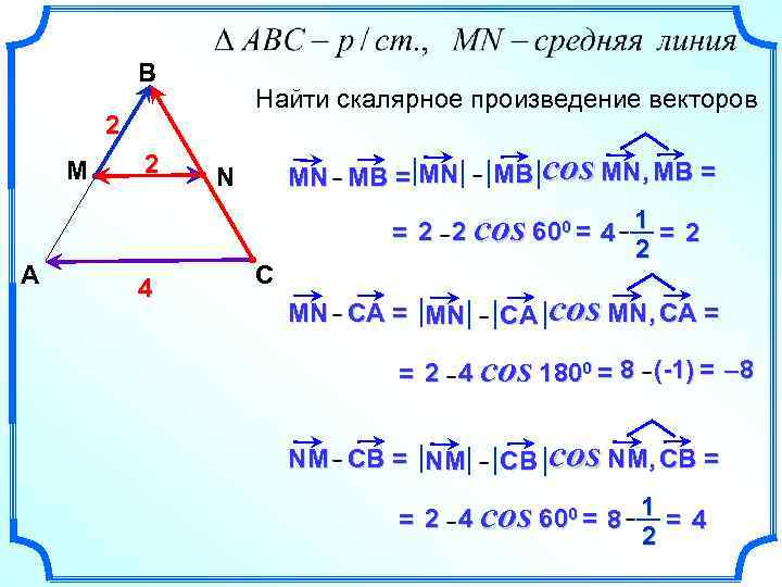 В Найти скалярное произведение векторов 2 M А 2 4 MN MB = MN