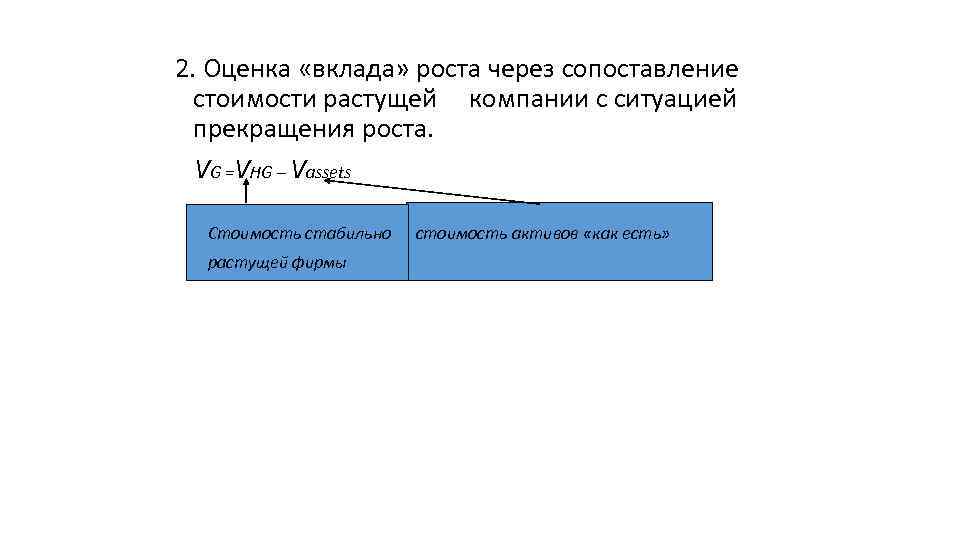 2. Оценка «вклада» роста через сопоставление стоимости растущей компании с ситуацией прекращения роста. VG