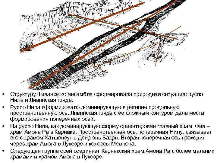  • • Структуру Фиванского ансамбля сформировала природная ситуация: русло Нила и Ливийская гряда.