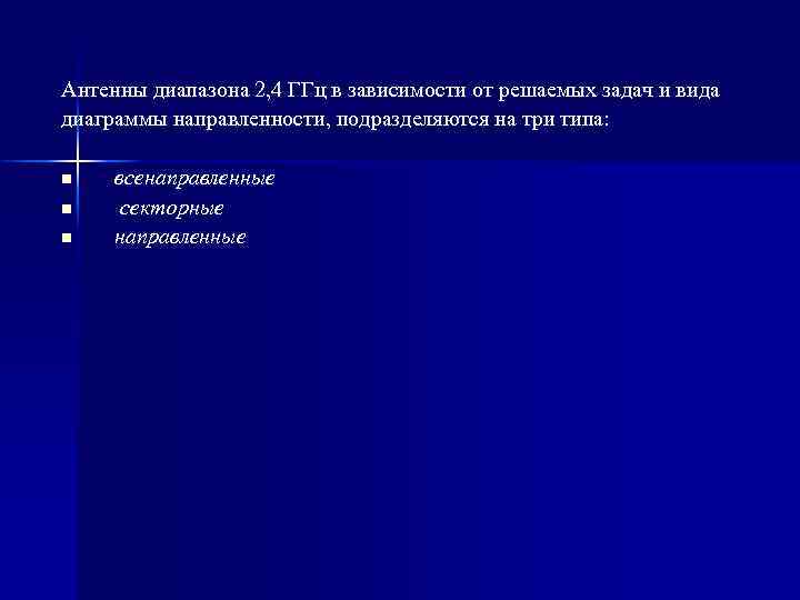 Антенны диапазона 2, 4 ГГц в зависимости от решаемых задач и вида диаграммы направленности,