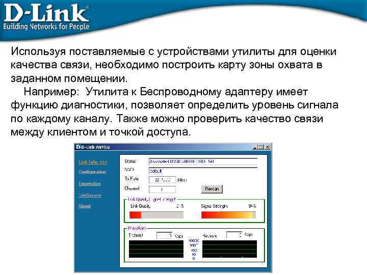 Используя поставляемые с устройствами утилиты для оценки качества связи, необходимо построить карту зоны охвата