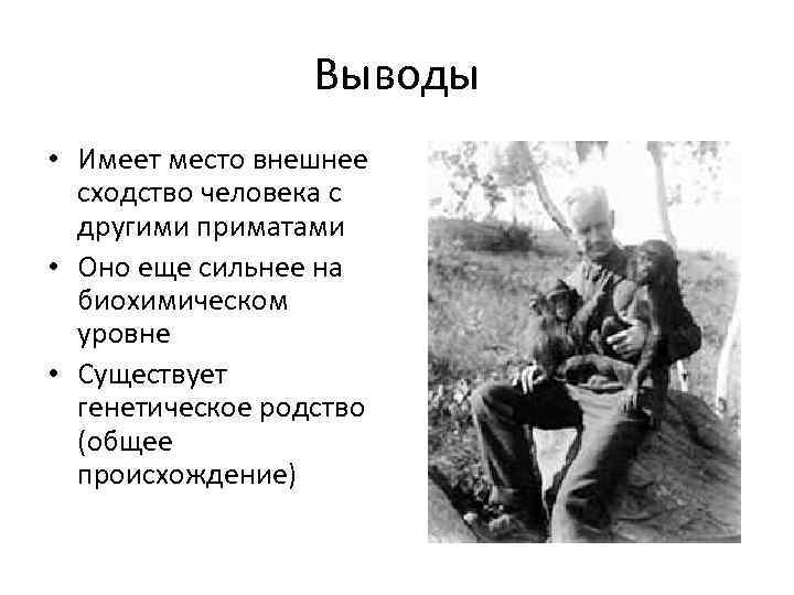 Выводы • Имеет место внешнее сходство человека с другими приматами • Оно еще сильнее