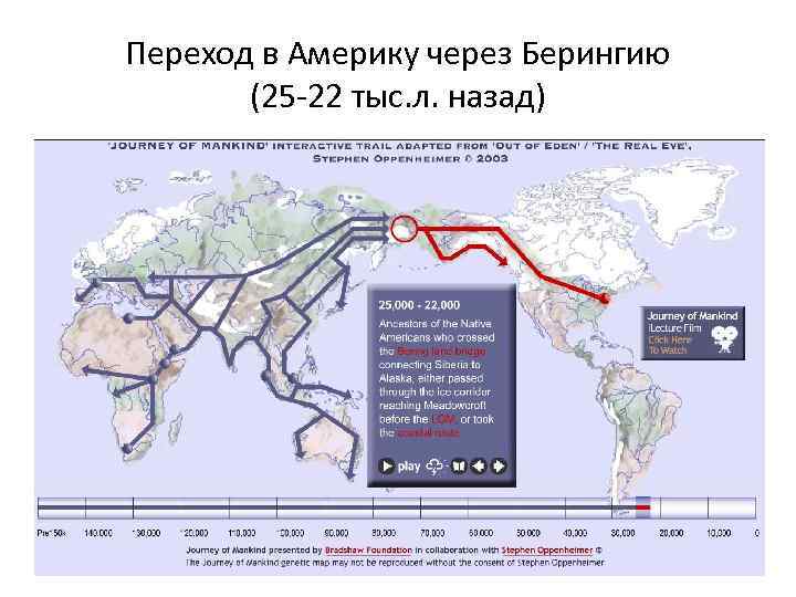 Переход в Америку через Берингию (25 -22 тыс. л. назад) 