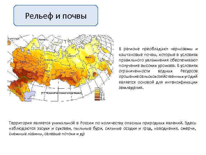 Рельеф и почвы В регионе преобладают черноземы и каштановые почвы, которые в условиях правильного