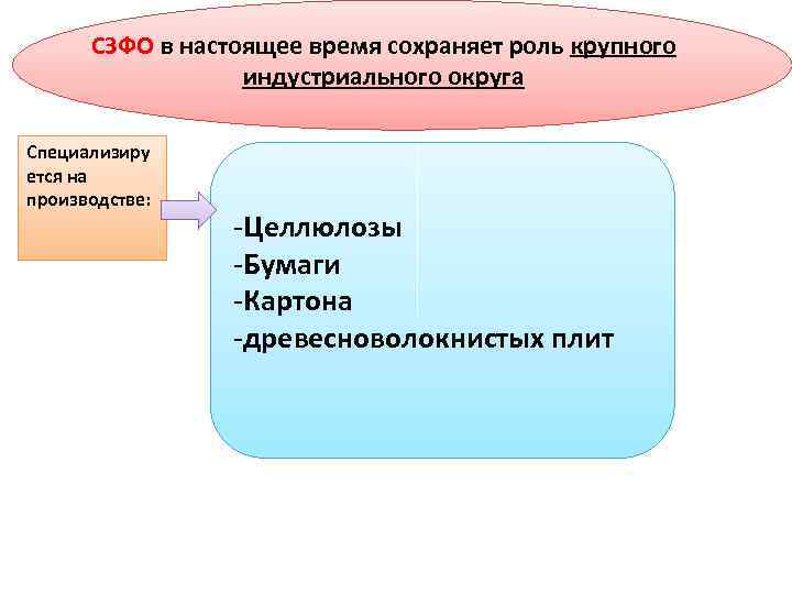 СЗФО в настоящее время сохраняет роль крупного индустриального округа Специализиру ется на производстве: -Целлюлозы