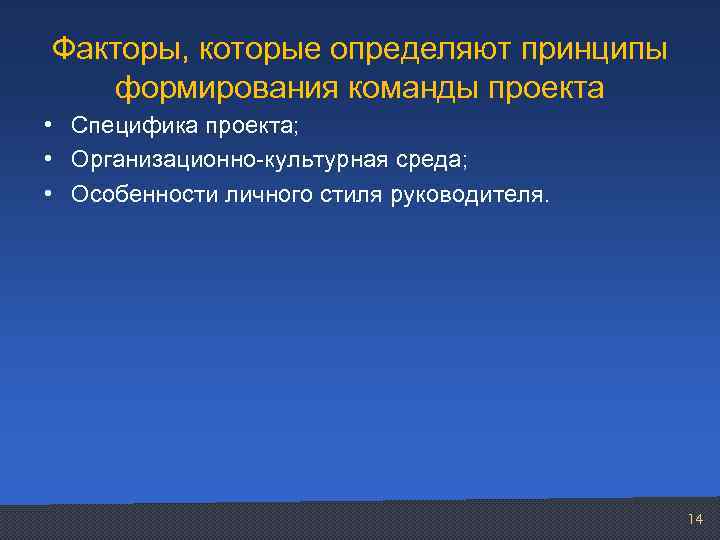 Факторы определяющие принципы формирования команды проекта