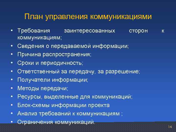 Требования к коммуникациям со стороны участников проекта