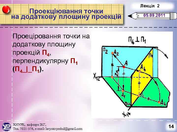 Проекціювання точки на додаткову площину проекцій Лекція 2 05. 09. 2011 Проеціровання точки на