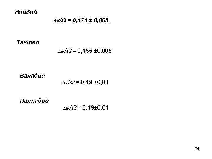 Ниобий v/ = 0, 174 ± 0, 005. Тантал v/ = 0, 155 ±