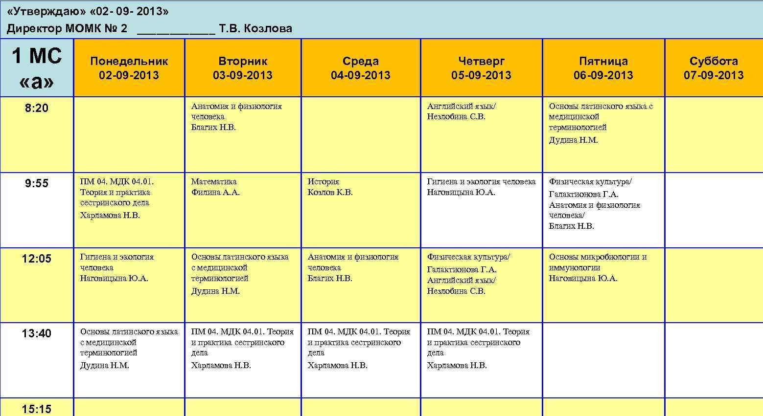  «Утверждаю» « 02 - 09 - 2013» Директор МОМК № 2 ______ Т.