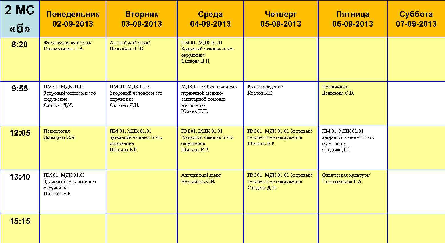 2 МС «б» Понедельник 02 -09 -2013 Вторник 03 -09 -2013 Среда 04 -09