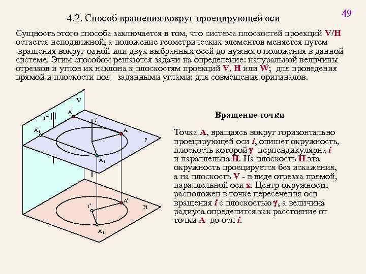 4. 2. Способ врашения вокруг проецирующей оси 49 Сущность этого способа заключается в том,