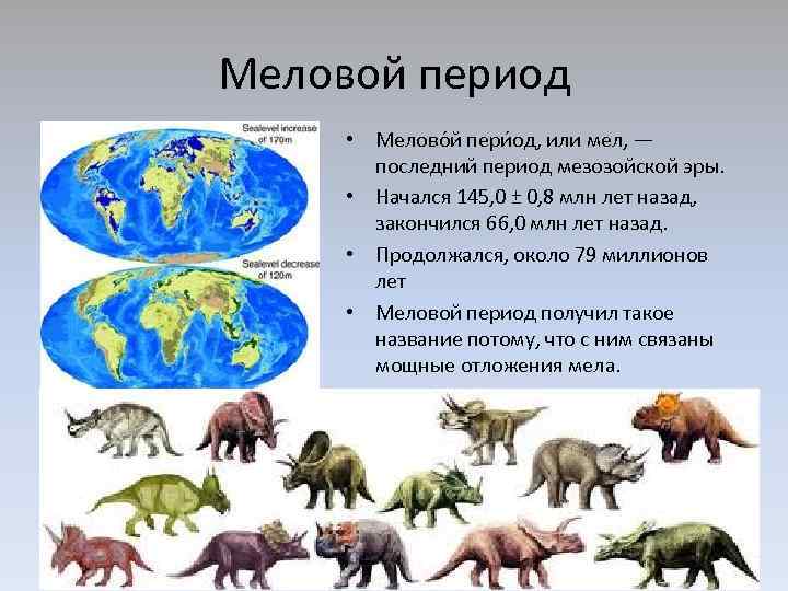 Меловой период • Мелово й пери од, или мел, — последний период мезозойской эры.