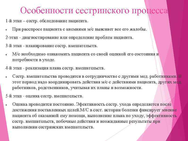 Особенности сестринского процесса 1 -й этап – сестр. обследование пациента. ● При расспросе пациента