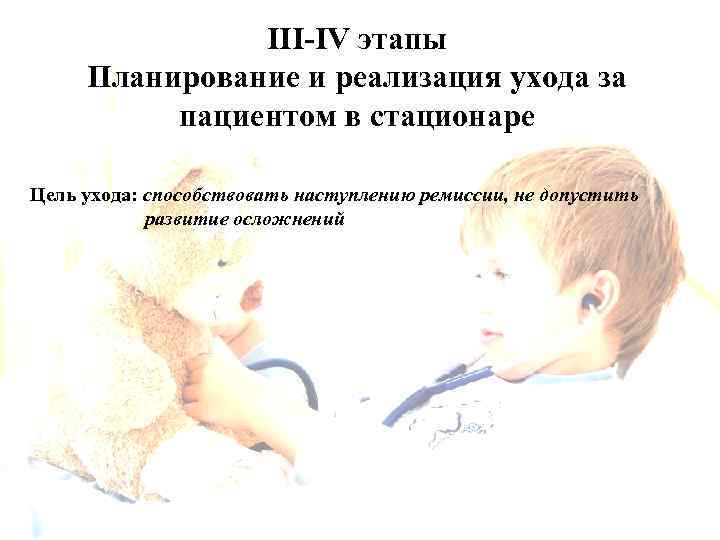 III IV этапы Планирование и реализация ухода за пациентом в стационаре Цель ухода: способствовать