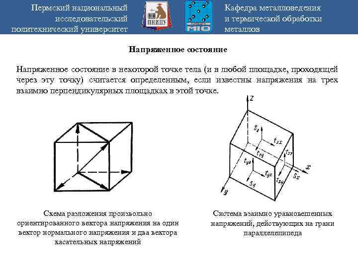 Пермский национальный исследовательский политехнический университет Кафедра металловедения и термической обработки металлов Напряженное состояние в