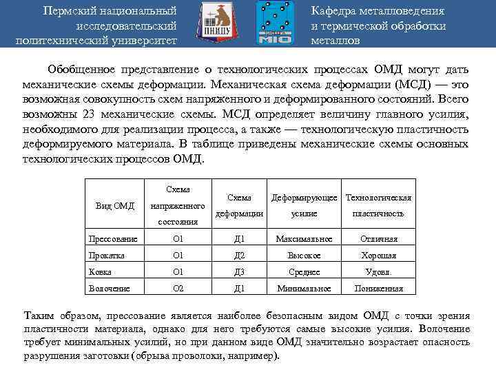 Пермский национальный исследовательский политехнический университет Кафедра металловедения и термической обработки металлов Обобщенное представление о