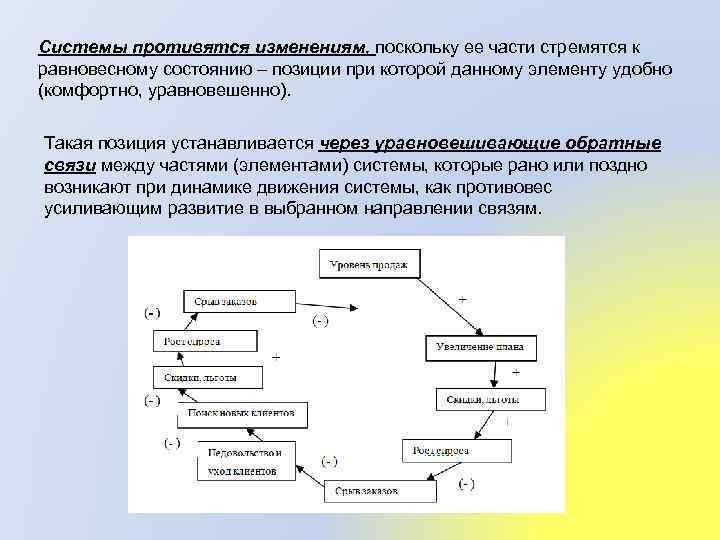 Системы противятся изменениям, поскольку ее части стремятся к равновесному состоянию – позиции при которой