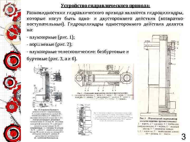 Устройство гидравлического привода: Разновидностями гидравлического привода являются гидроцилиндры, которые могут быть одно и двустороннего