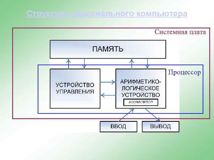 Структура персонального компьютера Системная плата Процессор 