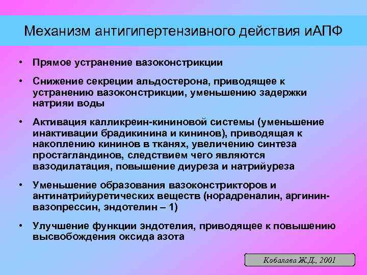 Механизм антигипертензивного действия и. АПФ • Прямое устранение вазоконстрикции • Снижение секреции альдостерона, приводящее