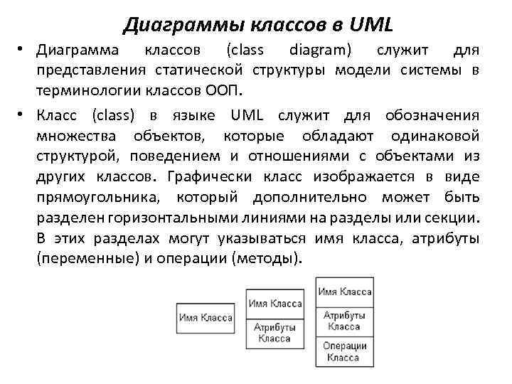 Диаграммы классов в UML • Диаграмма классов (class diagram) служит для представления статической структуры