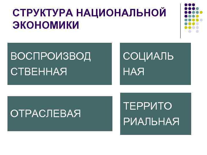 СТРУКТУРА НАЦИОНАЛЬНОЙ ЭКОНОМИКИ ВОСПРОИЗВОД СТВЕННАЯ ОТРАСЛЕВАЯ СОЦИАЛЬ НАЯ ТЕРРИТО РИАЛЬНАЯ 