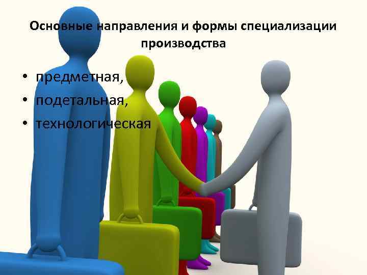 Основные направления и формы специализации производства • предметная, • подетальная, • технологическая 