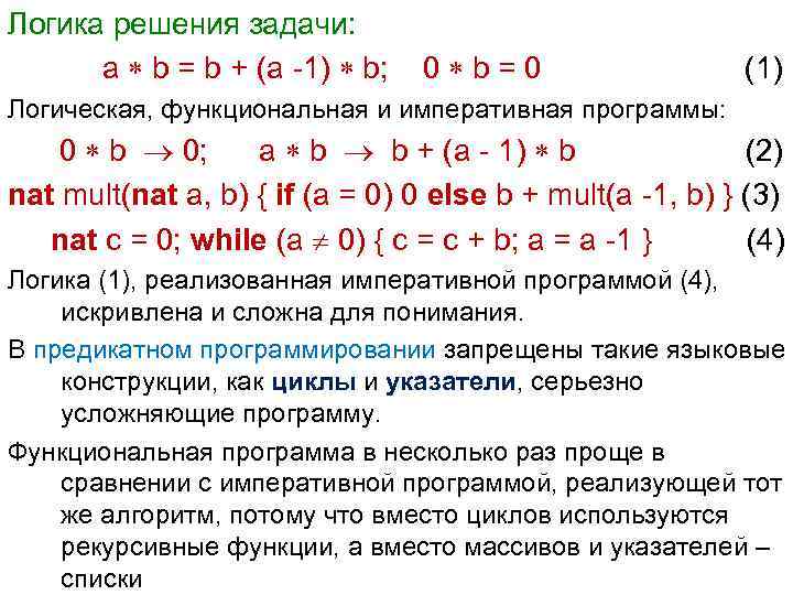 Логика решения задачи: a b = b + (a -1) b; 0 b =