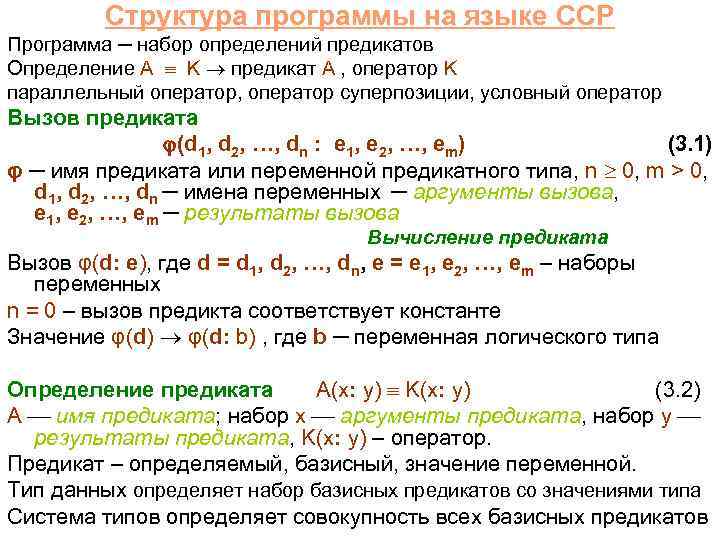 Структура программы на языке CCP Программа ─ набор определений предикатов Определение A K предикат