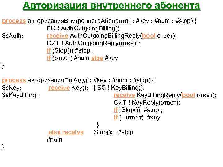 Авторизация внутреннего абонента process авторизация. Внутреннего. Абонента( : #key : #num : #stop) {